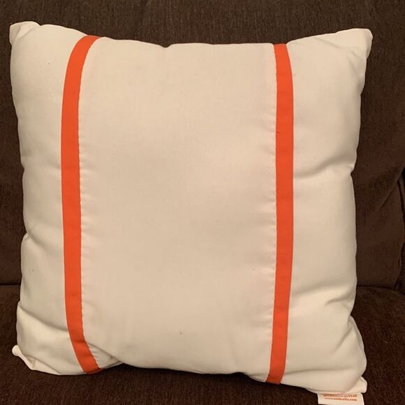 Set of 2 Orange Striped Sunbrella Indoor/Outdoor Throw Pillow Ivory 16” Square - Picture 4 of 10